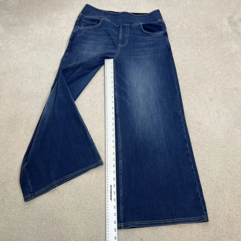 Halara Women’s L Wide Leg High Rise Pull On Elastic Waistband Denim Jeans/Pants